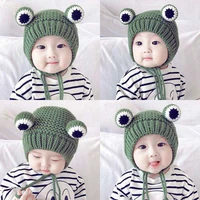 cartoon cute baby frog hat beanies winter knitted hat kids solid skullies cap costume accessory gift bonnet girl boy photo props