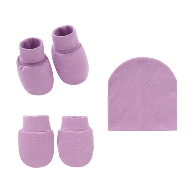 

Baby Anti Scratching Knitted Cotton Gloves+Hat+Foot Cover Set Mittens Socks Cap