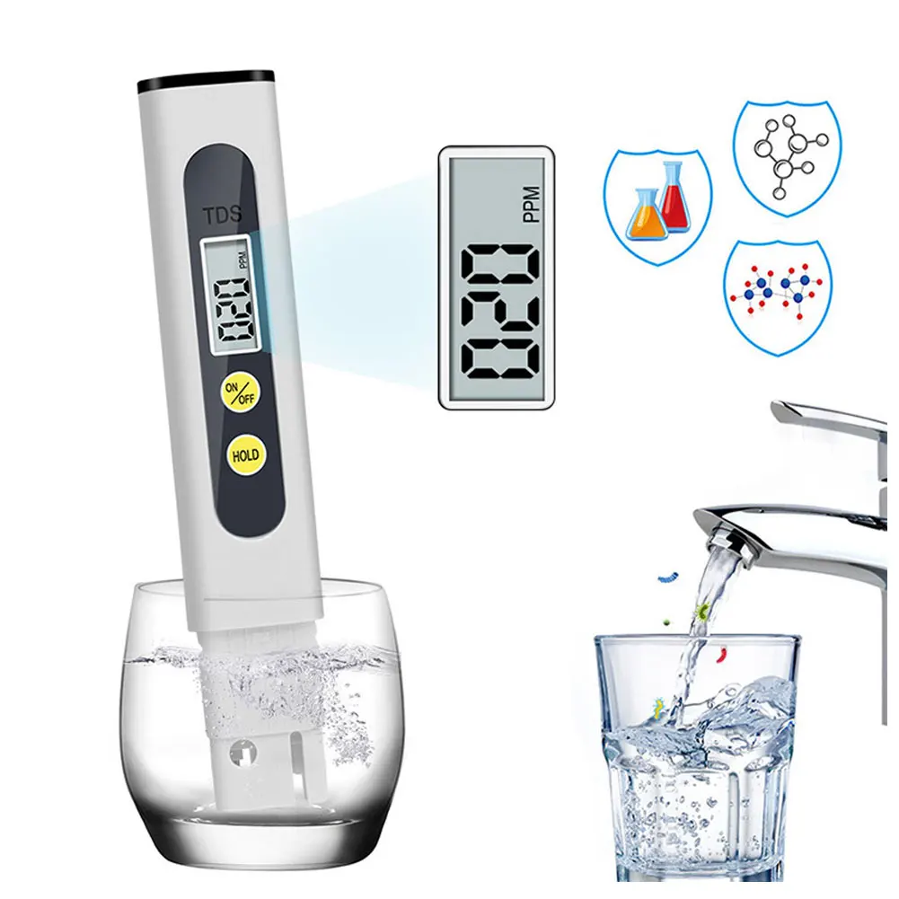 

TDS Meter Water Quality Tester LCD Display Testing Pen With Two Keys White Drinking Water Test Meter High Accurate Testing Pen