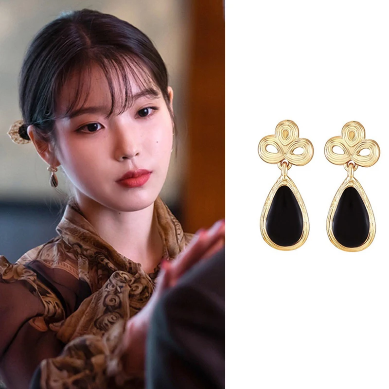 Женские винтажные сережки капли из металла в ретро стиле с черной водой оптовая