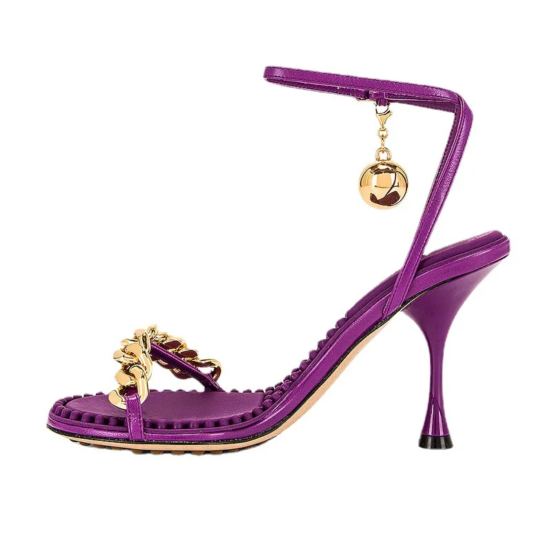 

Women Sandals Ankle Wrap Gold Ball Stiletto Ladies Shoes Metal Decorate High Heel Peep Toe Party Wedding Pumps Female Sandalias