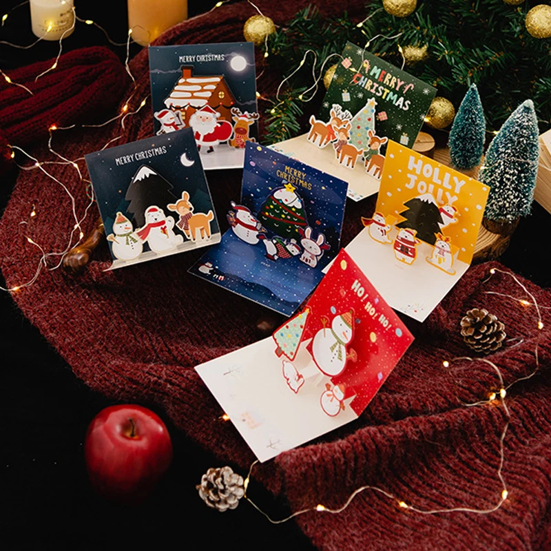 

5/1 шт. Рождественская всплывающая фотография праздничная открытка для друзей и семьи благословение открытка Новогодние рождественские под...