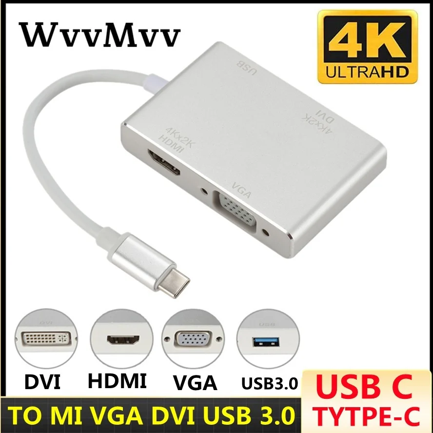 WVVMVV Type C to 4K HDMI-compatible VGA DVI USB C 3.0 Adapter for Macbook Surface Xiaomi 10  Samsung S9 Dex  TV Monitor PS5