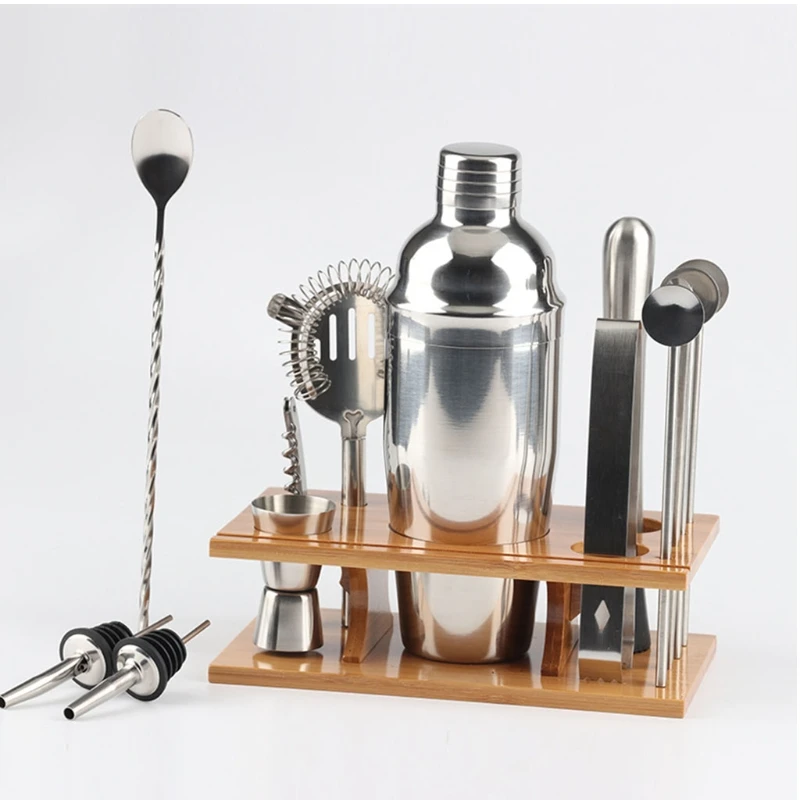

14 Pcs Cocktail Shaker Set Stainless Steel Cocktail Making Bar Tool Bartender Kit with Wooden Display Bar Shaker Set