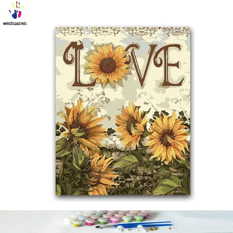 DIY Раскраска по номерам картины с подсолнухами пейзаж холст цельный 50x40 60x50 75x60 90x70