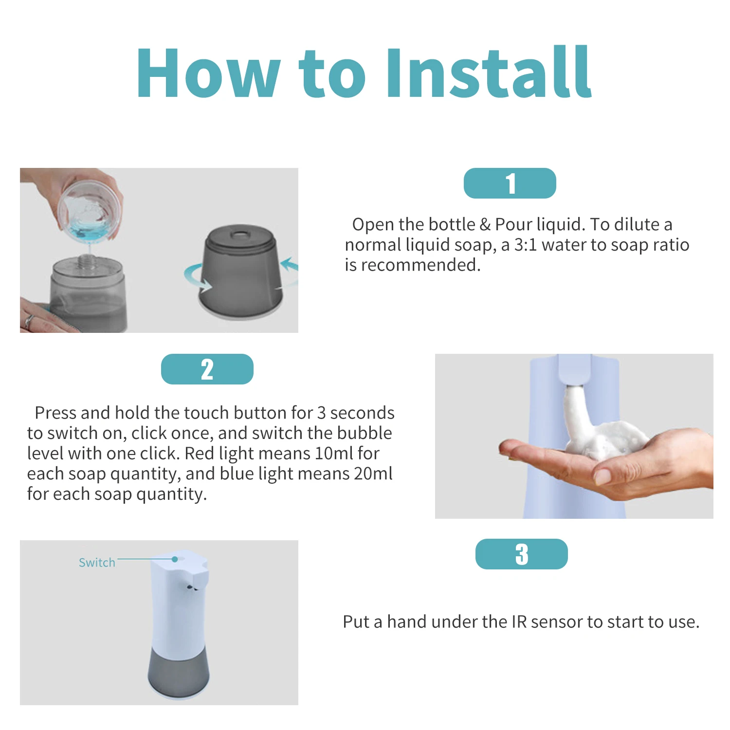 

350ml Waterproof Foam Liquid Dispenser Automatic Soap Dispenser Sensor Touchless Hand Washer Soap Dispenser Pump for Bathroom