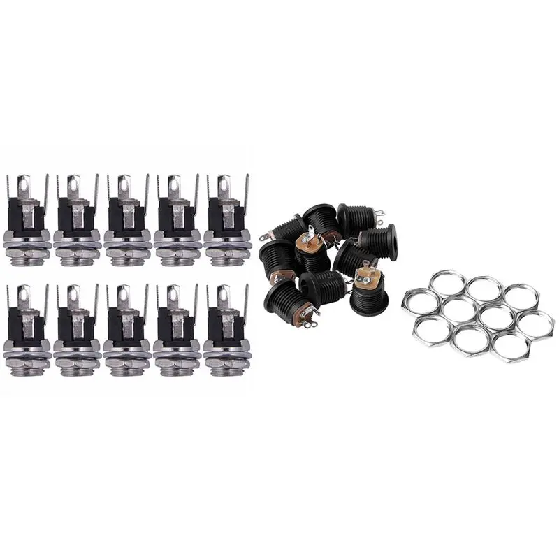 

20Pcs Dc Power Supply Jack Socket Female Panel Mount Connector - 10Pcs 5.5X2.1Mm & 10Pcs 18 x 14Mm