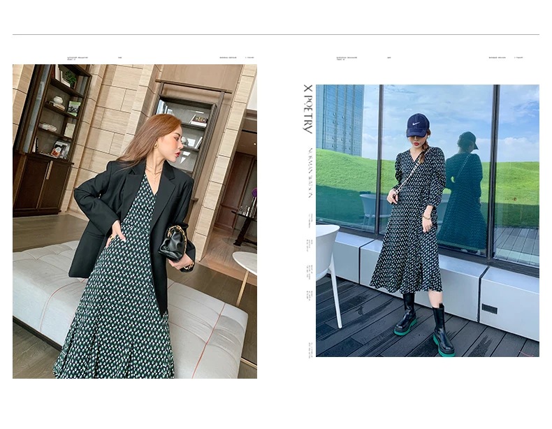 

autumn 2020 new women's long sleeve piece bandage floral dress