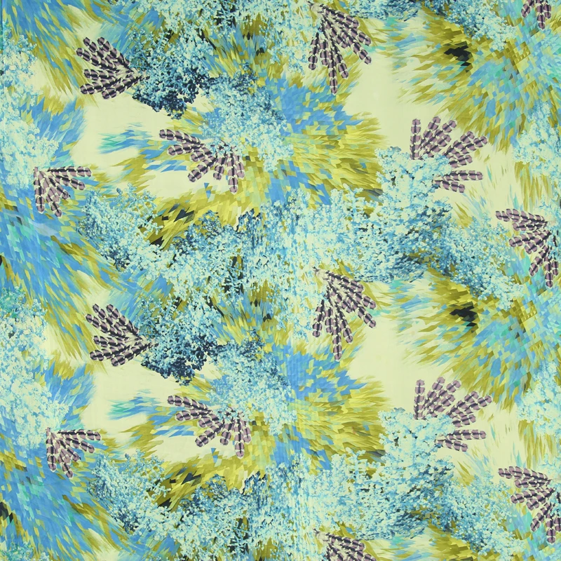 Перо и абстрактный принт 100% шелк шифон ткань чистый SCF114 | Дом сад