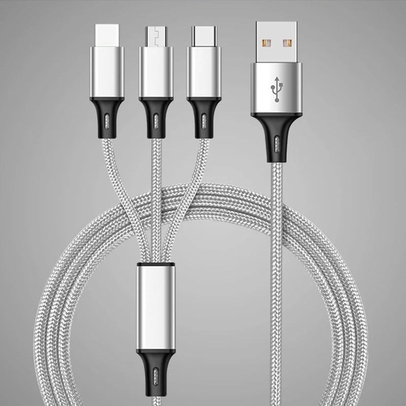 Musyue 3 в 1 USB кабель для iPhone samsung huawei Xiaomi usb type C кабель Micro USB кабель 3A телефонный кабель для iPhone 7 8 Plus XR - Цвет: Sliver
