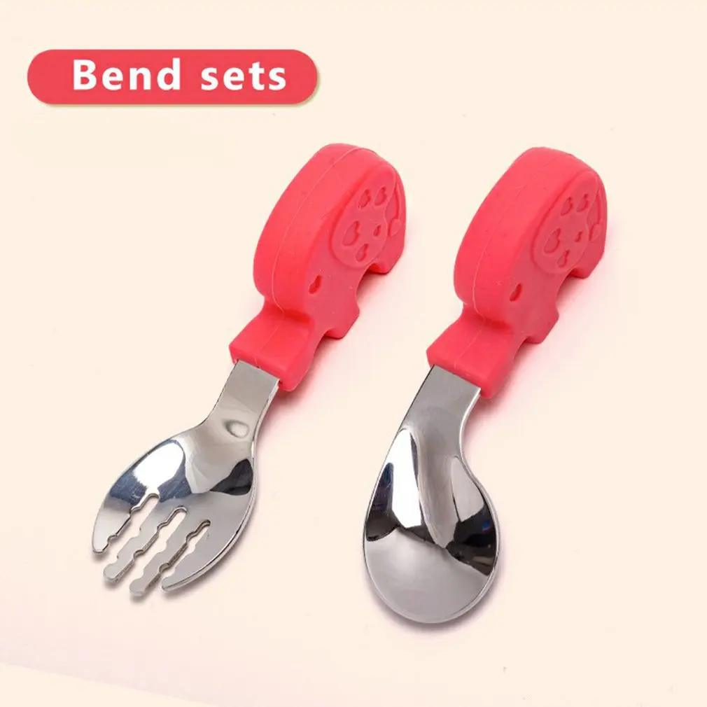 

Toddler Tableware Cartoon Infant Food Feeding Durable Spoon Fork Short Handle Children's Stainless Steel