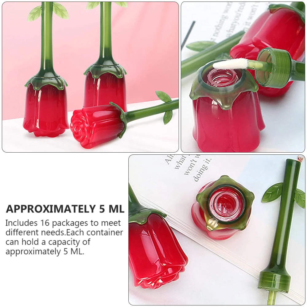 

16pcs Rose Lip Gloss Subpackaging Tube Lip Gloss Tube Lip Balm Empty Bottle