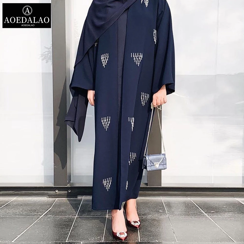 

Manual Stitched Pearl Abaya For Women Dubai Arabic Muslim Fashion Islamci Cardigan Robe Open Kimono Moroccan Turkish Outwear