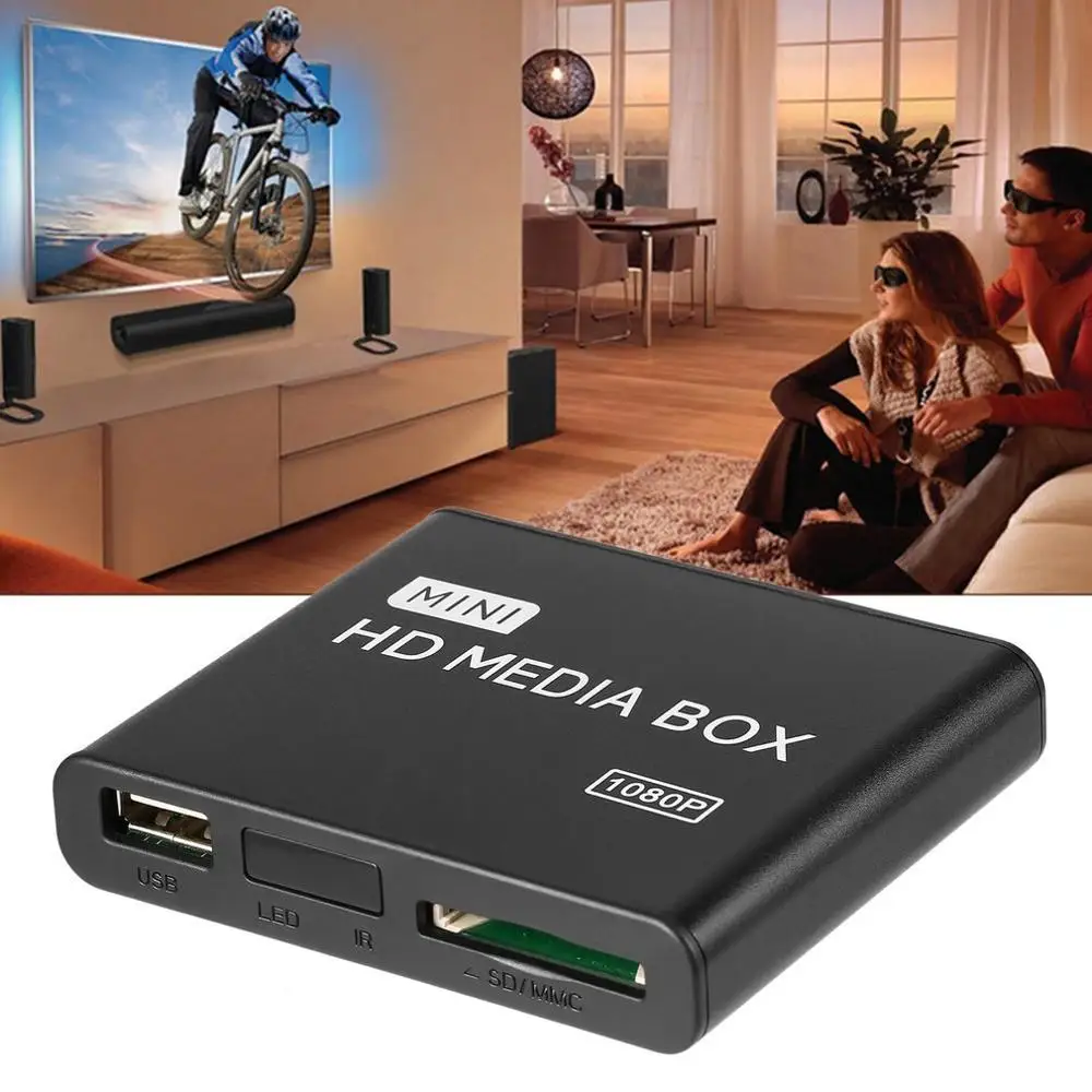 Mini Media Player 1080P Mini HDD Media Box TV box Video Multimedia Player Full HD With SD MMC Card Reader 100Mpbs  EU Plug