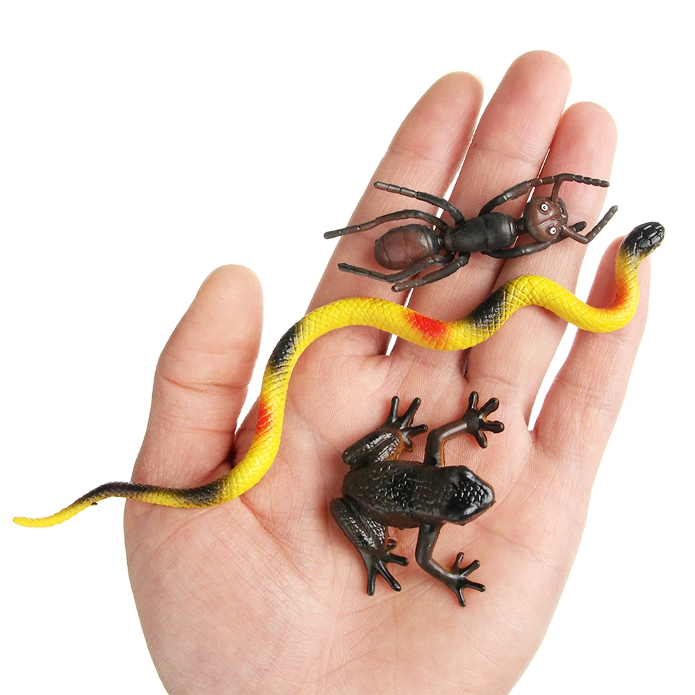 12pcs Fun Model Simulation Animal Frog Insect Snake lizard Ant Spider Garden Decoration Children Kids Gags Jokes Toys Set | Игрушки и