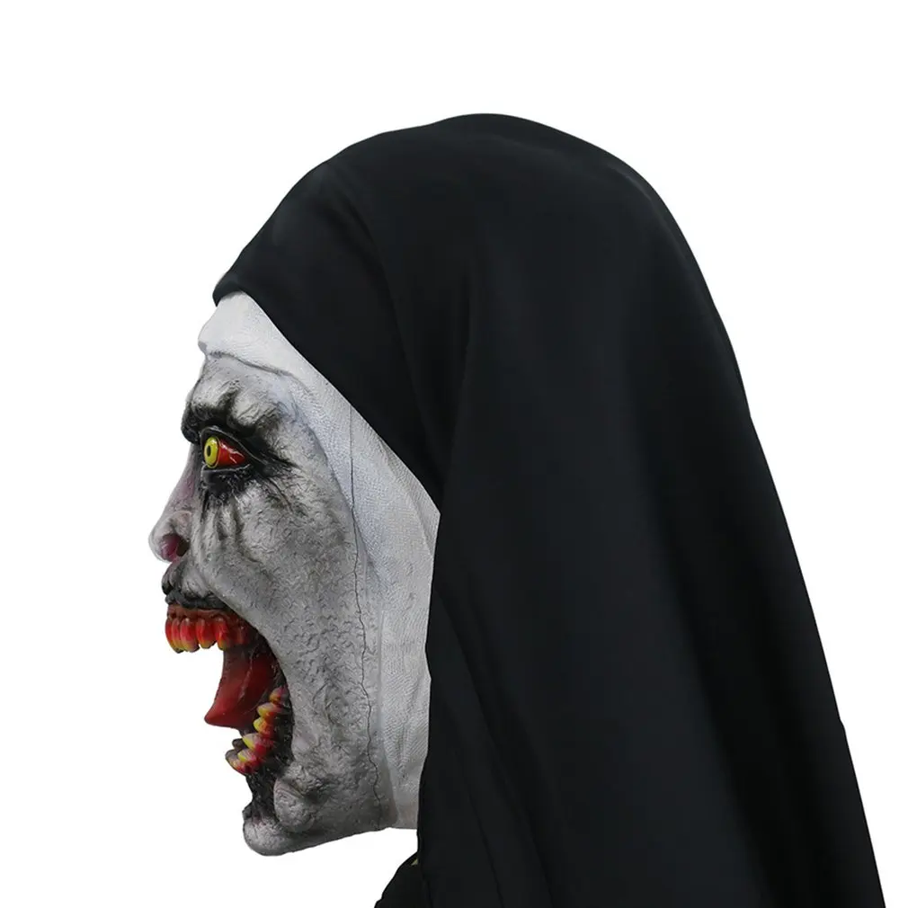 

The Nun Horror Mask Halloween Party The Conjuring Valak Scary Latex Masks With Headscarf Halloween Earring Holloween Accessories