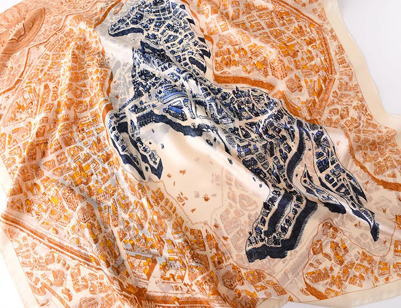 

2021 New silk satin silk scarf ladies luxury mid-length fashion print shawl travel photo beach towel ins net red gauze scarf