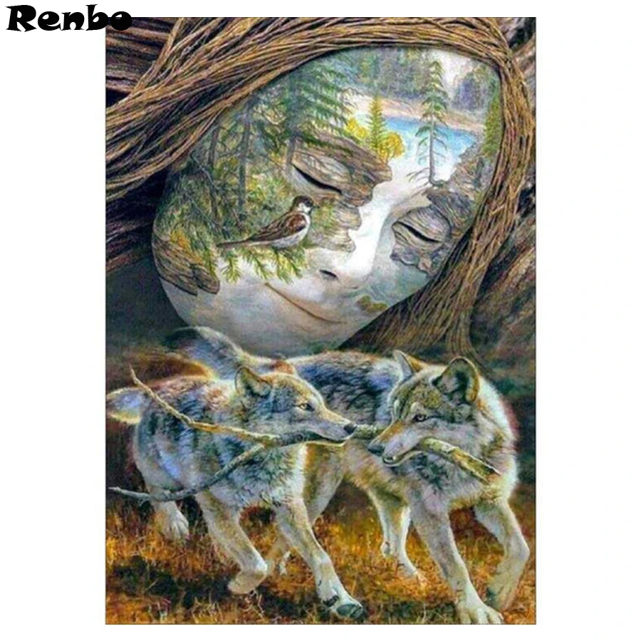 

Abstract beauty wolf diamond embroidery round square diamond painting cross stitch mosaic picture of rhinestone home decor art