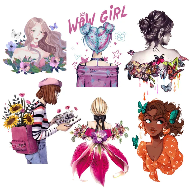 

DIY Cute Girl Heat Transfer Patches Beautiful Princess Printing Patches On Clothes Stickers On T-shirt Dresses Jeans Badges