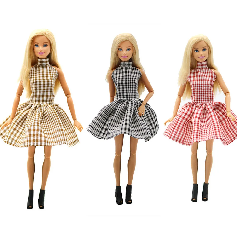 1 pc Handmade fashion clothes For Barbie Doll 3 color Plaid skirt dress baby girl birthday new year present for kids | Игрушки и хобби