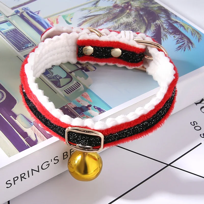 Милый ошейник для кошек и собак Рождественский с золотым колокольчиком