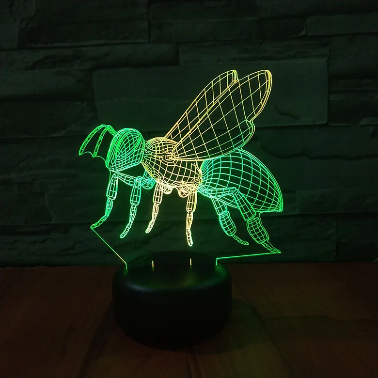 

Multicolor 3D Illusion Lamp Touch Luminaria LED Bee Model Night Light 7 Colors Changing for Kids Gifts
