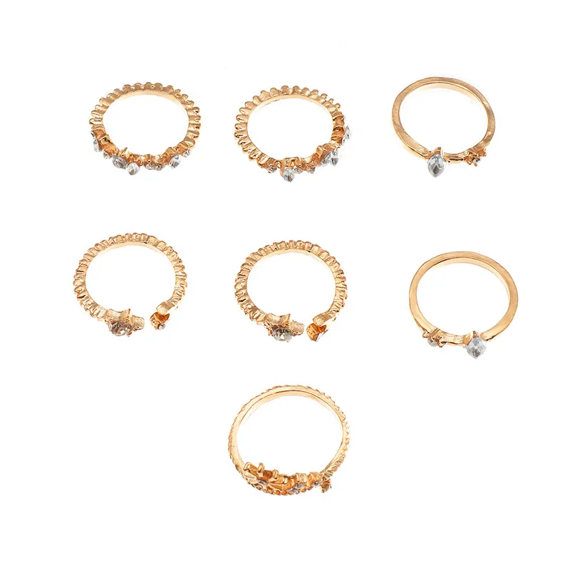 

YUANO Jewelry Personality Diamond Star Moon 7-Piece Set Simple Popular Ring Index Finger Ring Hot Sale Adjustable Ring Set