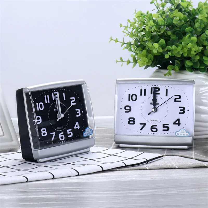 Modern Square Black/White Alarm Clock Bedroom Office Desktop Clocks Beside Student Plastic Silent Sweeping Small Table | Дом и сад