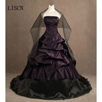 formal party beads vintage embroidery purple and black scarf taffeta gothic strapless ball gown wedding dress long custom bridal