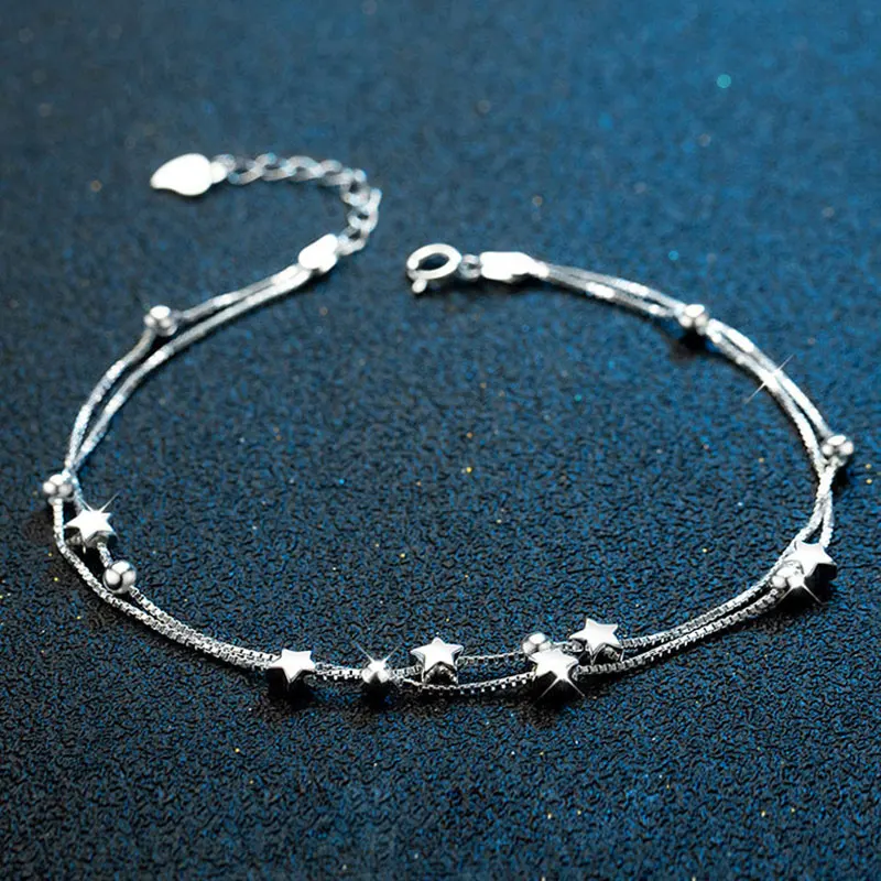 

XIAOBOACC Star Bracelet for Women Korean Fashion Silver Double Layer Chain Bracelets On Hand Jewelry Christmas Gift Wholesale