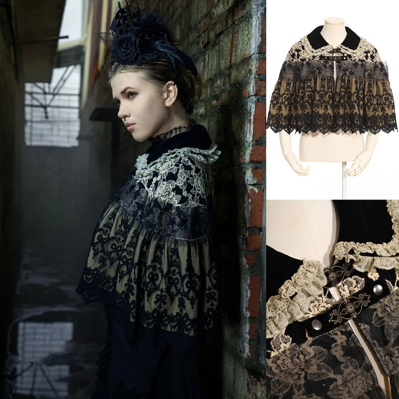Женская Искусственная черная Цветочная кружевная шаль стиль стимпанк