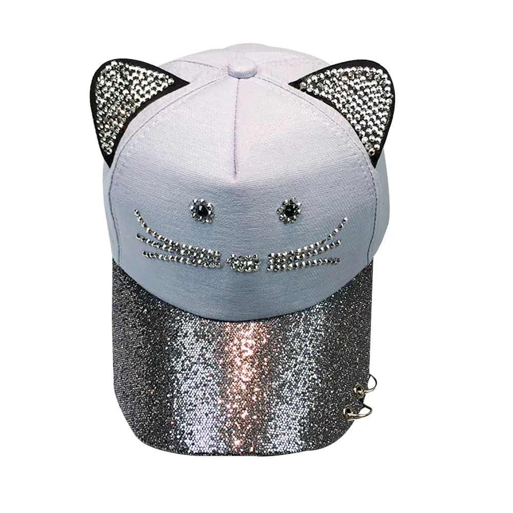 Женская бейсбольная Кепка в стиле хип хоп милая Регулируемая с кошачьими ушками