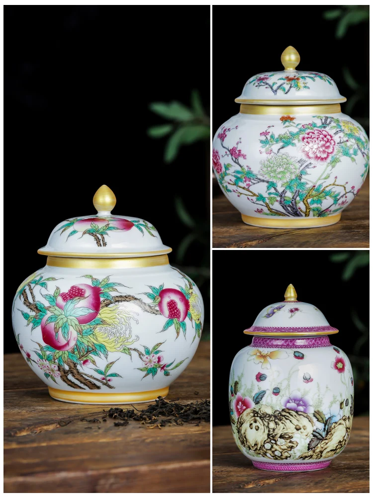 Керамический чайник Цзиндэчжэнь чайная банка маленький эмалированный золотой