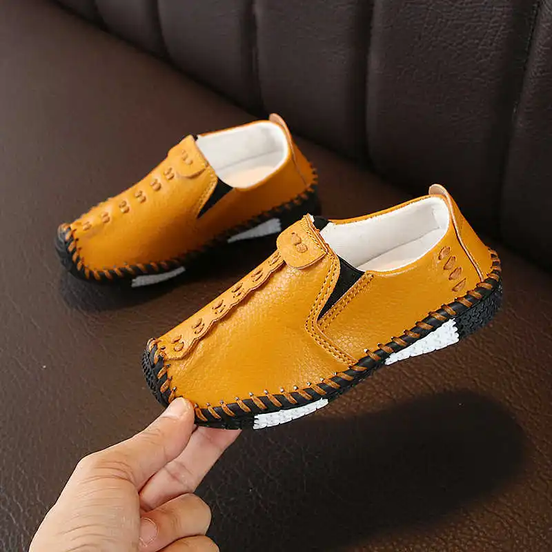 

2021 New Kids Shoes Children Pu Leather Sneakers England Style Boys Leather Shoes Baby Boys Sewing Soft Bottom Casual Shoes A981