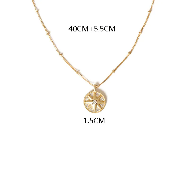 Трендовое циркониевое ожерелье с круглой подвеской в виде Золотой Звезды модное
