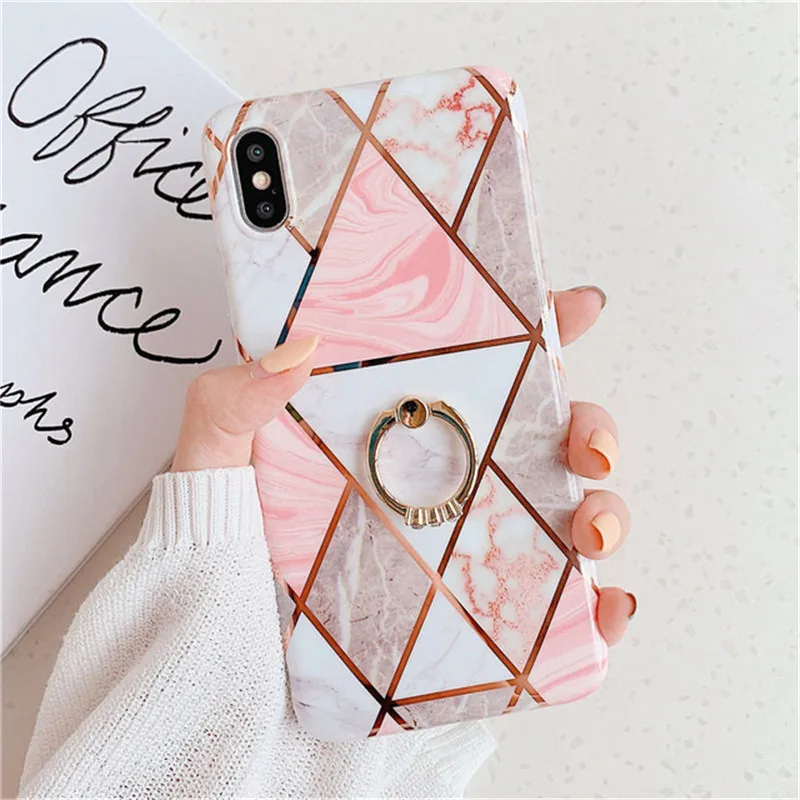 Блеск Мрамор чехол для samsung Galaxy S10 плюс S10e S9 Note 8 9 A9 A7 крышка на силиконовый накладка из мягкого с кольцом-подставкой - Цвет: Style 13
