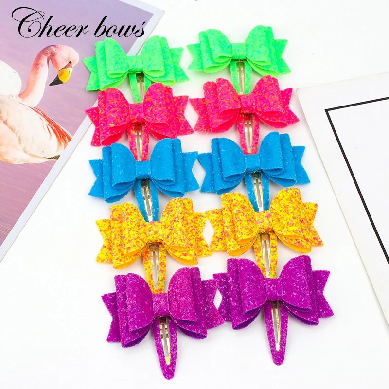 

Cheer Bows 2 Pcs/lots 3" Sparkly Glitter BB Hair Clips For Girls Candy Color Hairpins Girls Barrettes Hair Bows Hair Accessories