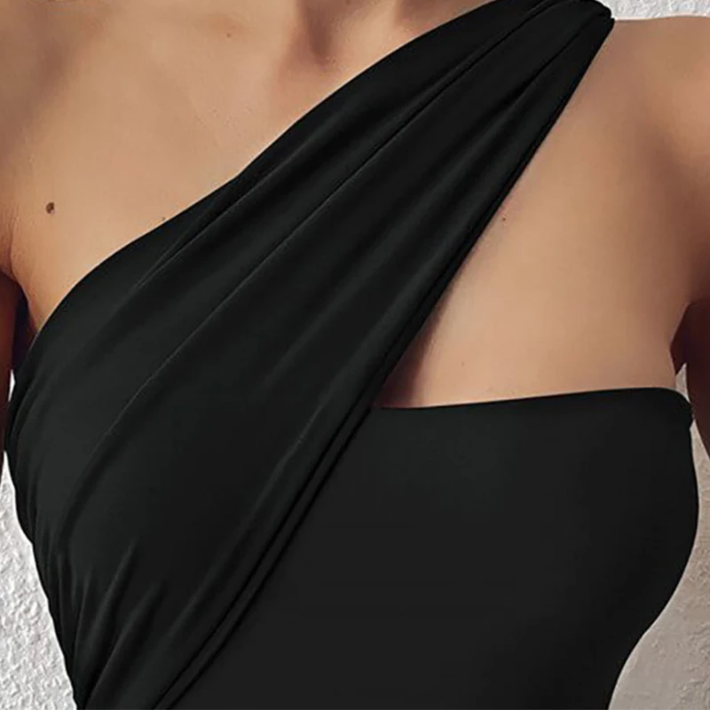 

2021 Swimsuit New One-shoulder Back Hollow One-piece Swimsuit European American Sexy Solid Color Swimming Suit Women
