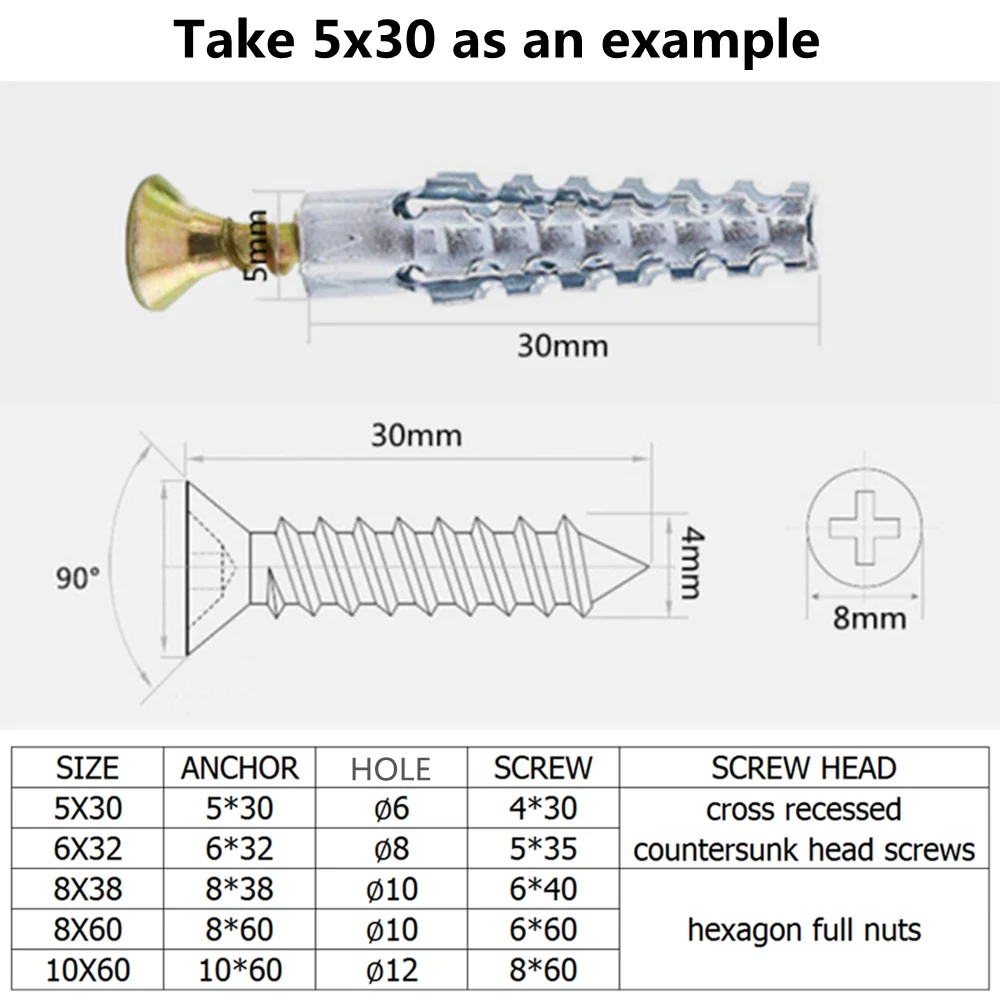 Зубчатые расширительные цельные настенные анкеры для бетона Молли сухие шпильки