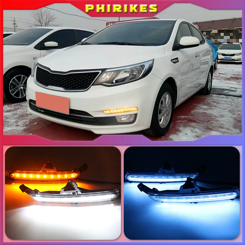 

2PCS LED Daytime Running Light For Kia Rio K2 2015 2016 Yellow Turn Signal Relay Waterproof ABS 12V DRL Fog Lamp Decoration