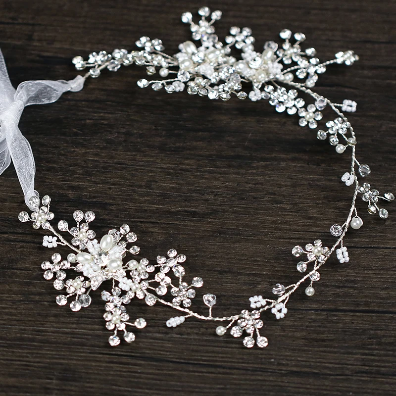 

Crystal Pearl Wedding Headband for Bridal Headpiece Silver color Handmade Headband tiara Wedding Hair Jewelry Hair Accessories