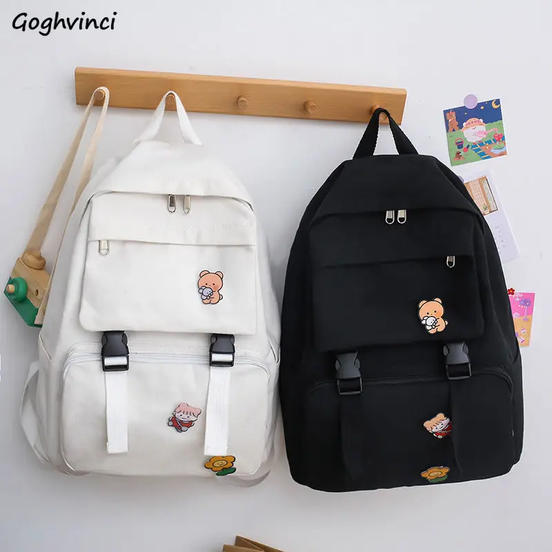 

Backpacks Students Multi-pockets Canvas Water-proof Chic Harajuku Simple All-match Fashion School-bag Korean Style Daily Retro