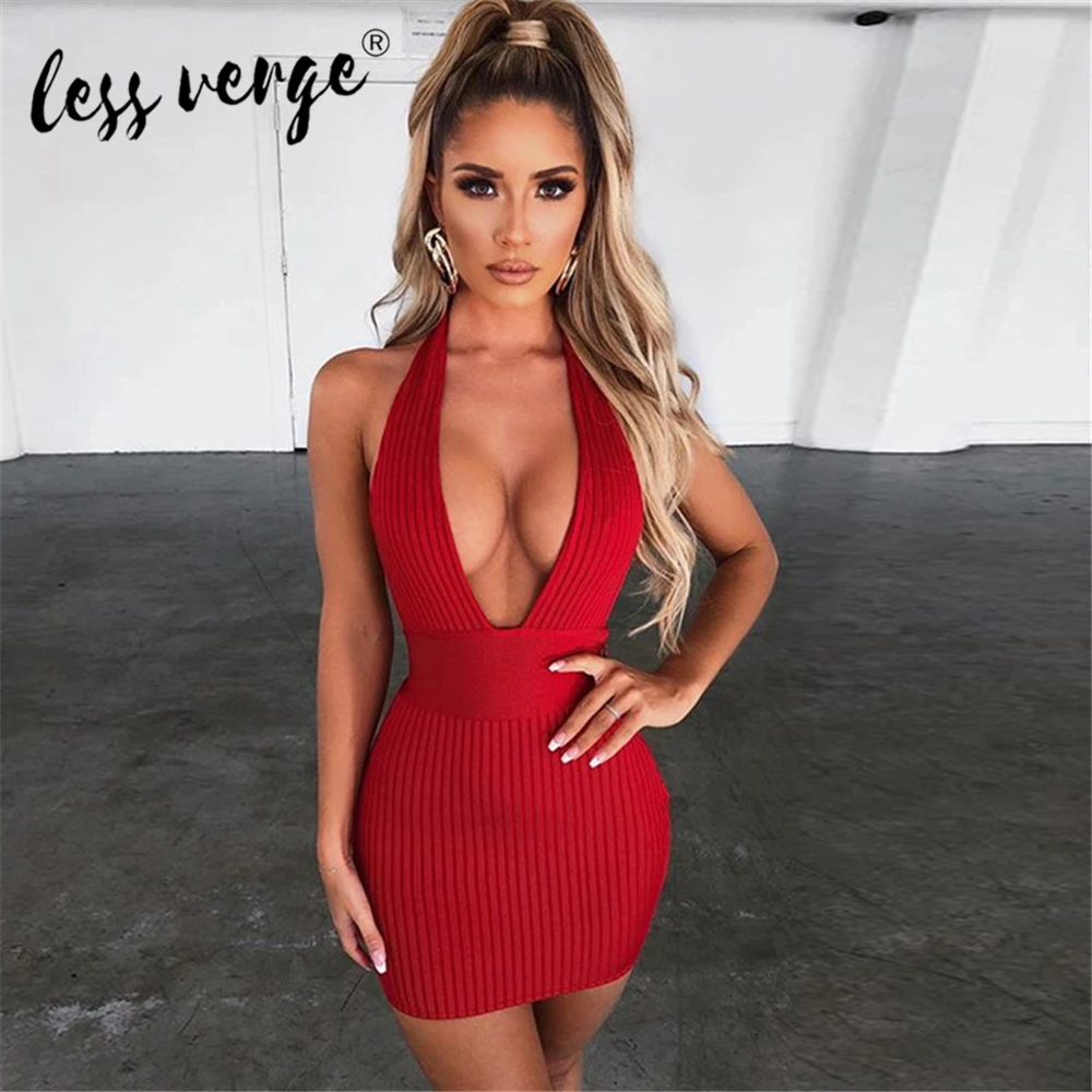 Женское трикотажное платье Lessverge облегающее мини с глубоким v образным вырезом