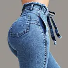 Женские джинсы с высокой талией, узкие эластичные джинсы с несколькими карманами, обтягивающие джинсы с кисточками, женские джинсы пуш-ап большого размера