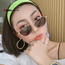 Samjune Small Frame Metal Irregular Sunglasses Women 2021 Luxury Designer Shades Glasses Vintage Squ