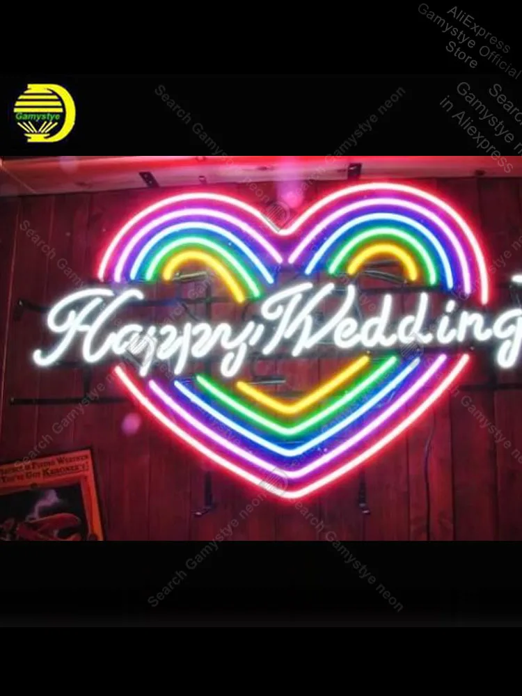 

Wedding Neon Sign Happily Wedding Heart Shape Neon Bulbs Sign Commercial Neon Light Signs for Store Windows Garage Wall Sign