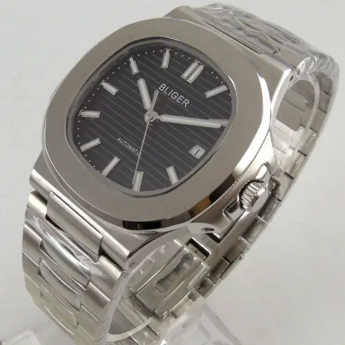 

40mm bliger black dial sapphire glass date automatic movement mens watch