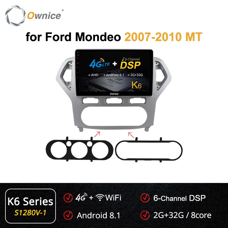 S1280-1 K6 Ownice K3 K5 K6 Android 9,0 2G ram 8 Core 10," автомобильный DVD gps навигатор радио плеер для Ford Mondeo 2007-2010 4G LTE DAB+ DVR - Цвет: S1280-1 K6