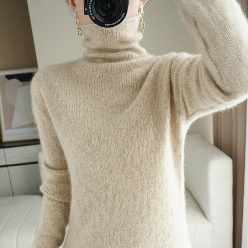 

Women's Turtlenecks With Long Sleeves New All-match Fall With Lazy Hood Crocheted Short Top Bottom Shirt