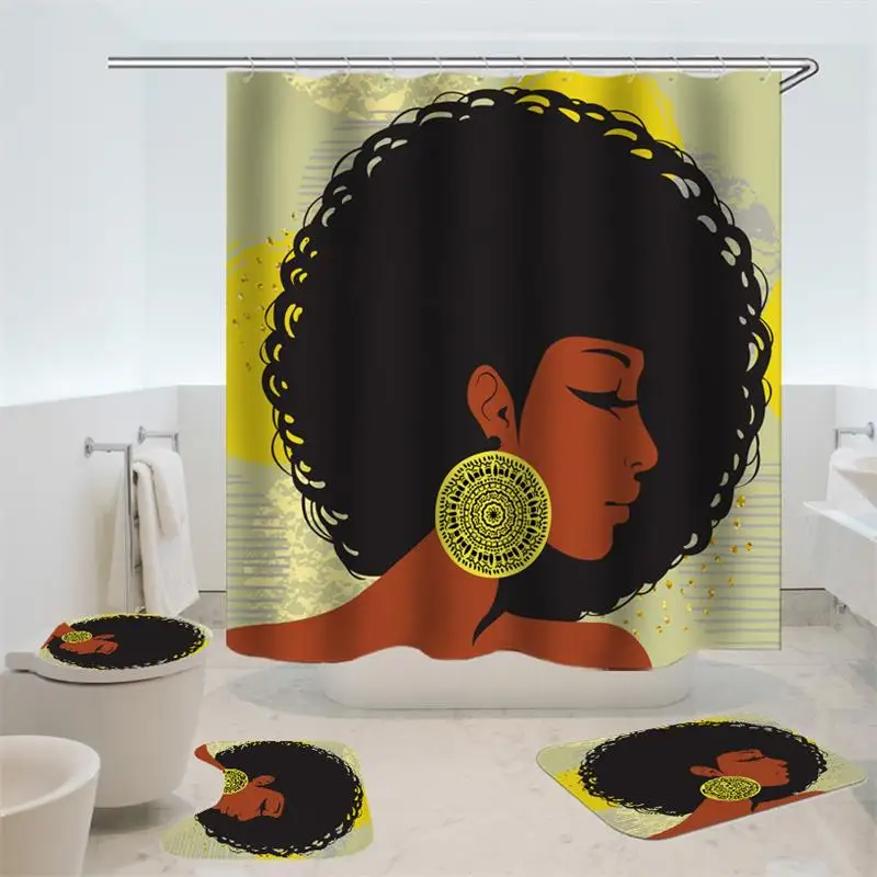 Комплект для ванной комнаты с занавеской душа 4 шт./компл. африканские